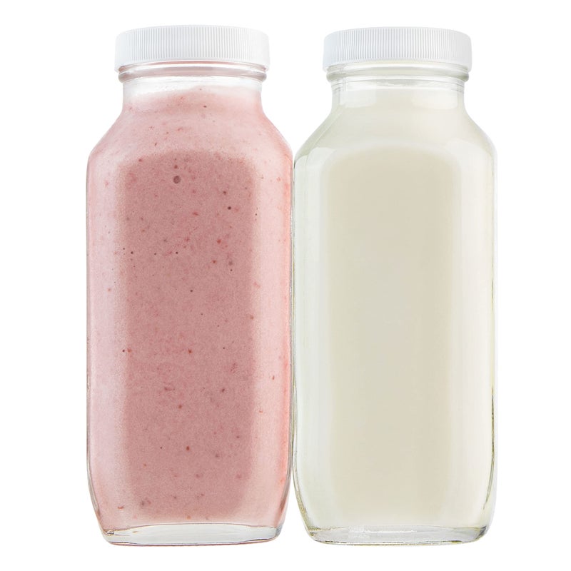 kitchentoolz 16oz Square Glass Milk Bottle with Lid - Glass Jars with Airtight Lid used for Milk Container, Yogurt, Smoothies, Juice, Kefir, & Water -2 Pack 16 oz Glass Bottles with Lids - Image 1