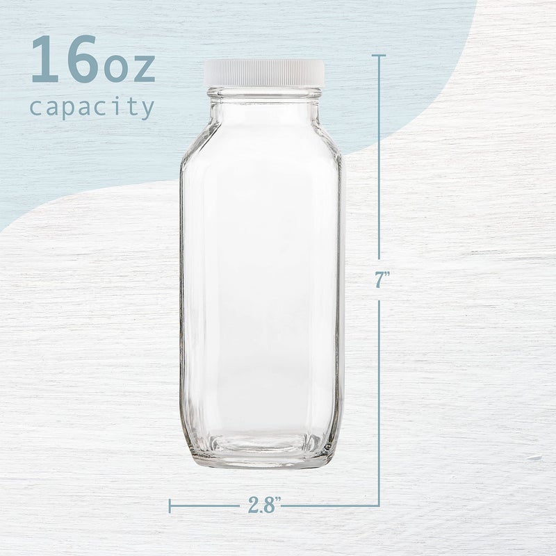 kitchentoolz 16oz Square Glass Milk Bottle with Lid - Glass Jars with Airtight Lid used for Milk Container, Yogurt, Smoothies, Juice, Kefir, & Water -2 Pack 16 oz Glass Bottles with Lids - Image 4