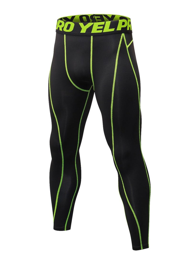 Loquat Men Quick Dry Breathable Elastic Running Trousers Black/Green  - Image 1