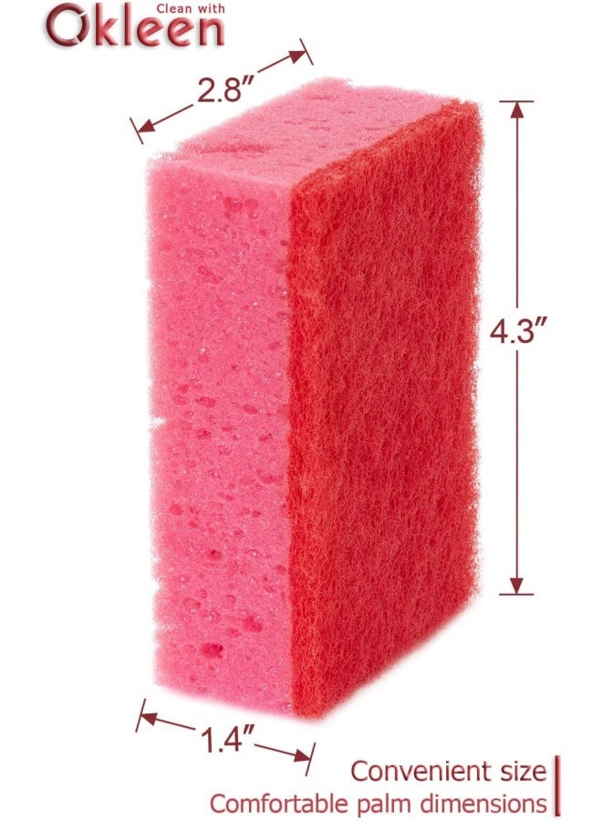 Okleen Pink Multi Use Scrub Sponges Made in Europe 9 Pack 43x28x14 inches Odorless Heavy Duty  Non Scratch Fiber Durable and Delicate Scrubber for Kitchen  Bathroom Housekeeping  Outdoors - Image 4
