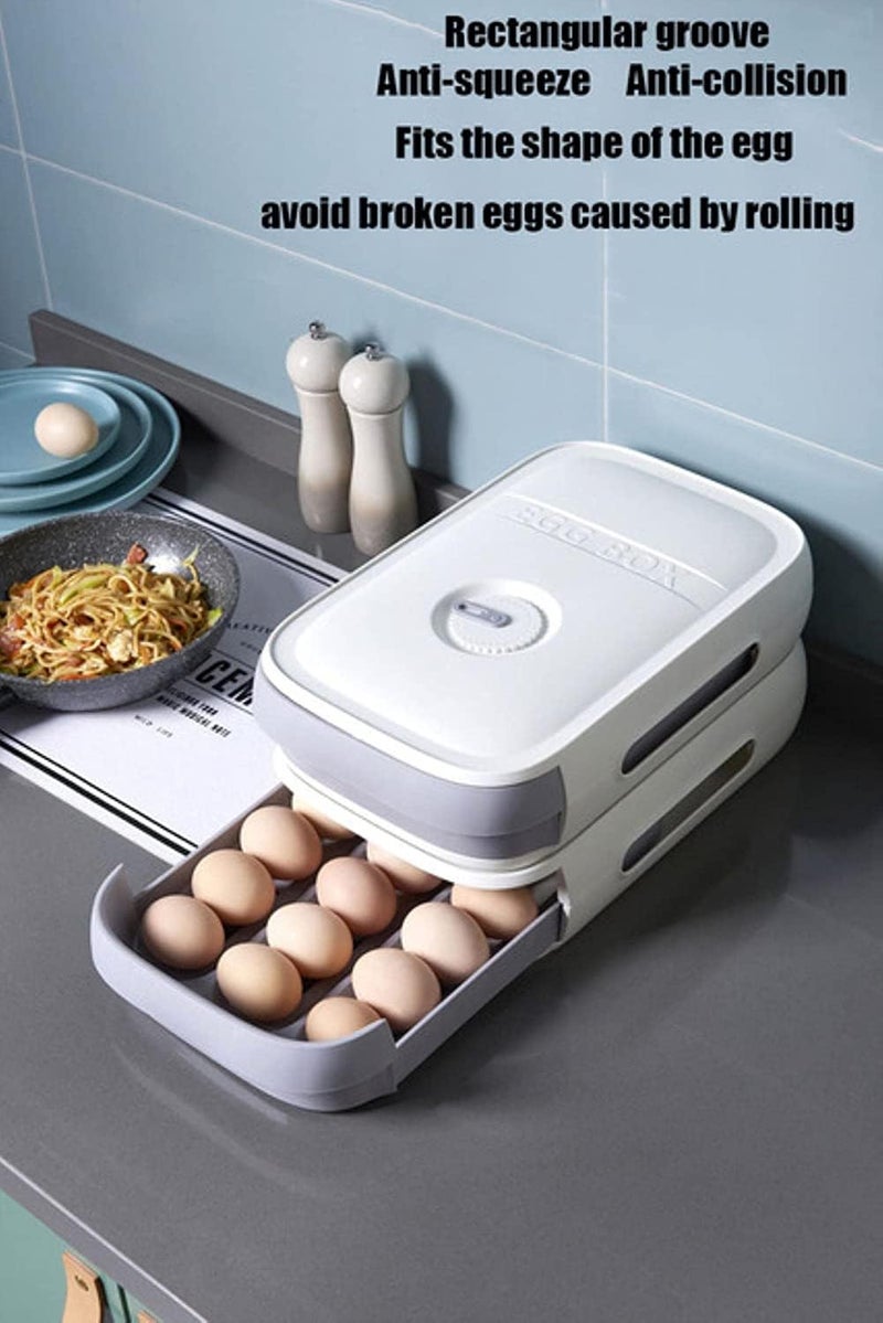 COSKIRA COSKIRA 21 Eggs Plastic Egg Box Drawer with Lid Organizer Fresh Keeping Food Tray Kitchen Dining Stackable Holder Drawer Organiser Space Saver Storage Rack Fridge Freezer Shelf Holder White  - Image 5