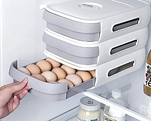 COSKIRA COSKIRA 21 Eggs Plastic Egg Box Drawer with Lid Organizer Fresh Keeping Food Tray Kitchen Dining Stackable Holder Drawer Organiser Space Saver Storage Rack Fridge Freezer Shelf Holder White  - Image 3