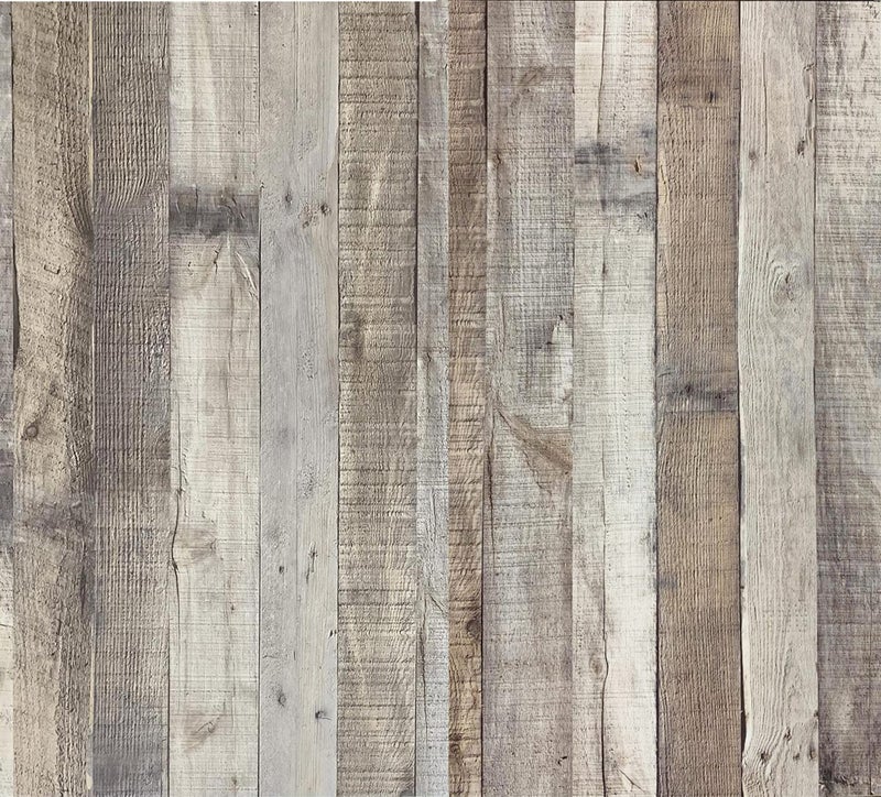 Qianglive Wood Wallpaper Peel and Stick Faux Distressed Plank Self Adhesive Reclaimed Look Wall Decorative Vinyl Film Shelf Cover Thicker,17.3" × 472.4" - Image 1