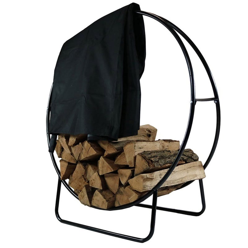 Sunnydaze Sunnydaze 48 Inch Firewood Rack Outdoor  Indoor Firewood Holder  Wood Rack with Cover  Log Holder Hoop and Cover Set  Black