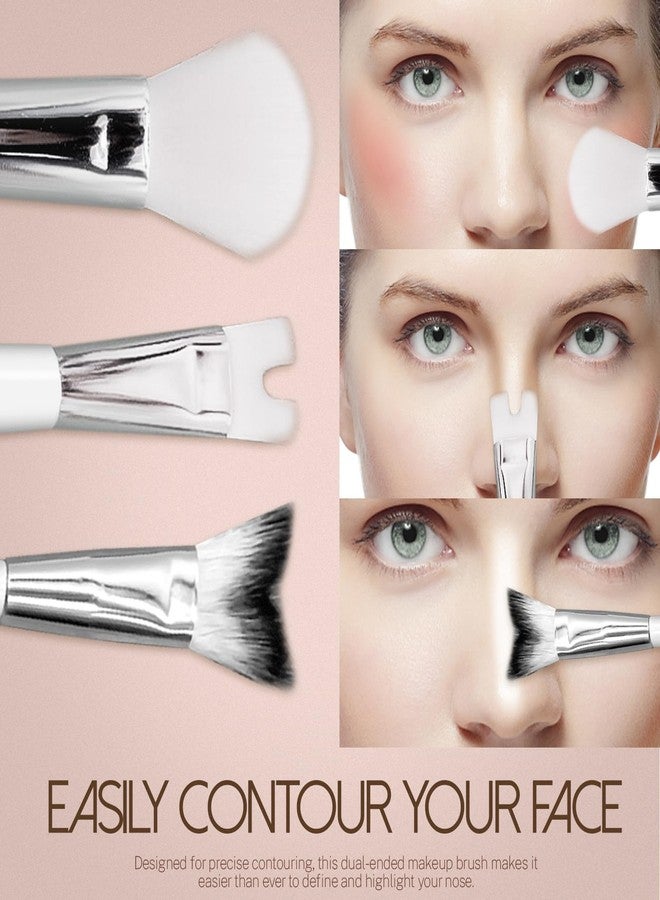 Roucerlin 2 Pcs Nose Contour Brush Set, Double Sided 2 in 1 U-Shaped Contouring Brush with Fluffy Powder, V-Shaped Contour Makeup for Sculpting Defining Highlighter Cheekbones - Image 4
