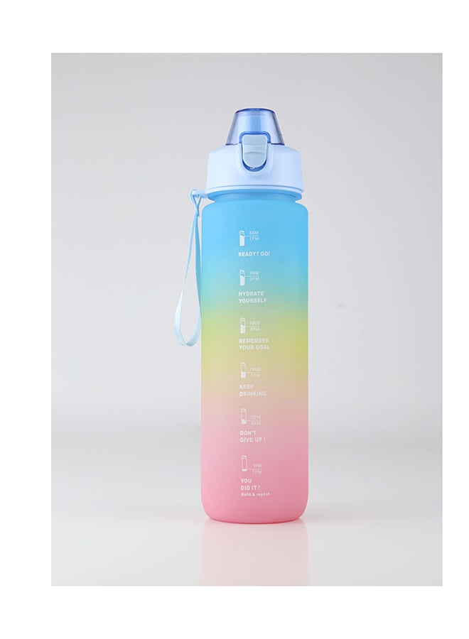 Toshionics 1000ml Motivational Drinking Water Bottle with Time Markers, One-Button Lockable Lid, Soft Straw, Dual Carry Handle and Free Cute Design Cartoon Stickers- BPA-Free, Leak-Proof Lid, Eco- Friendly, Plastic, Reusable, Drink Reminder Water Bottle for Adults and Kids in School, Office, Daily Hydration, Gym, Fitness, Yoga, Cycling, Hiking, Outdoor Camping, Hiking, Sports and Travel, 32oz Bottle - Image 1
