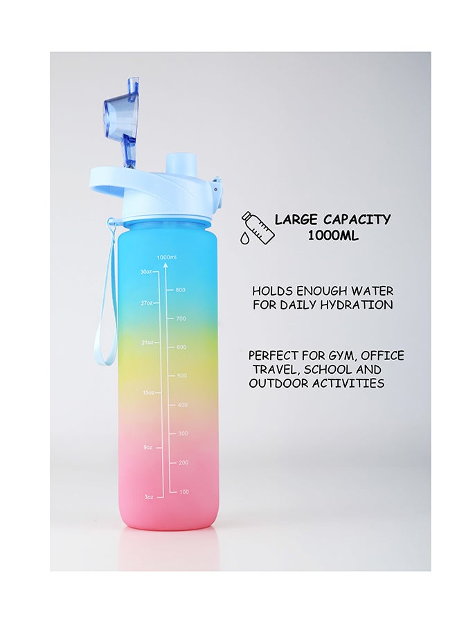 Toshionics 1000ml Motivational Drinking Water Bottle with Time Markers, One-Button Lockable Lid, Soft Straw, Dual Carry Handle and Free Cute Design Cartoon Stickers- BPA-Free, Leak-Proof Lid, Eco- Friendly, Plastic, Reusable, Drink Reminder Water Bottle for Adults and Kids in School, Office, Daily Hydration, Gym, Fitness, Yoga, Cycling, Hiking, Outdoor Camping, Hiking, Sports and Travel, 32oz Bottle - Image 4