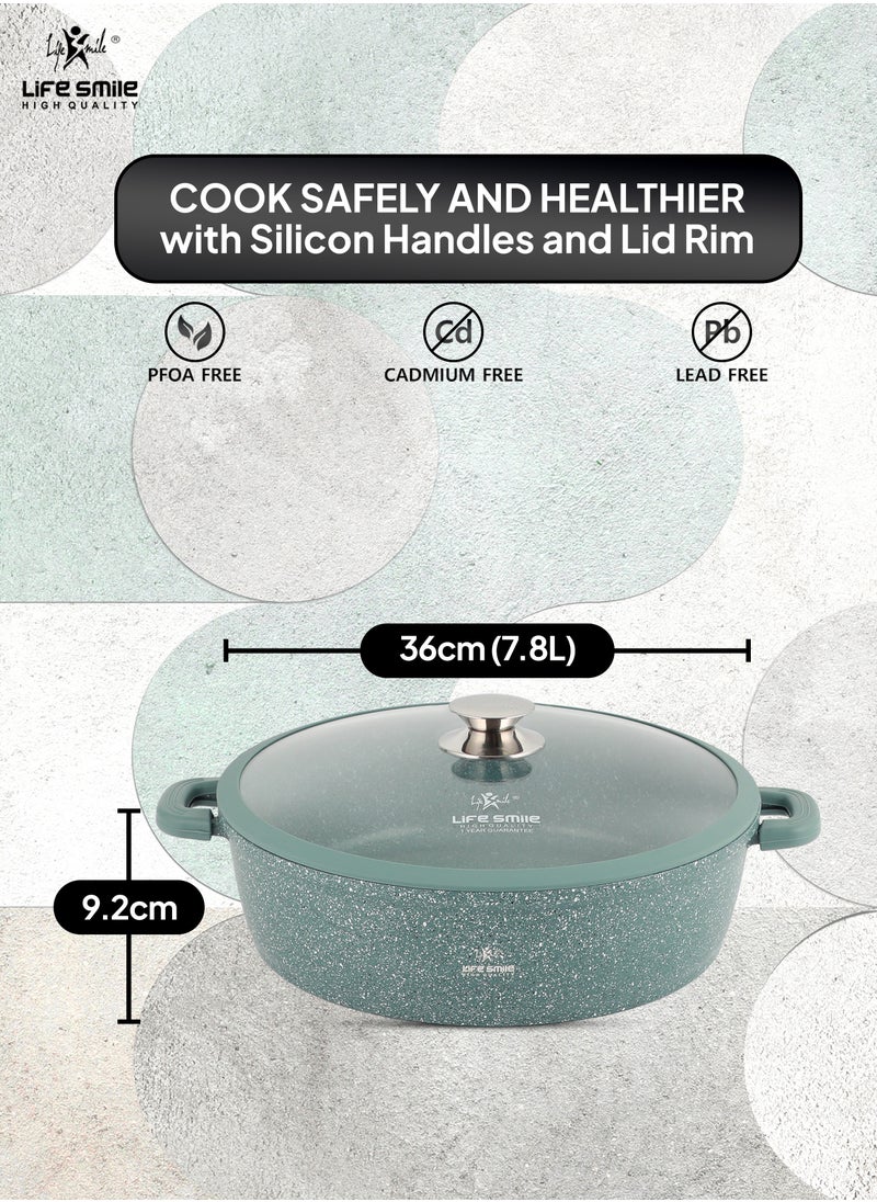 Life Smile 36cm (7.8 Liter) LIFE SMILE Shallow Pot - Multi Layer Non Stick Granite Coating 100% PFOA Free - Glass Lid With Silicone Rim - Detachable Silicone Handles - Oven Safe Frying Pan  - Image 3