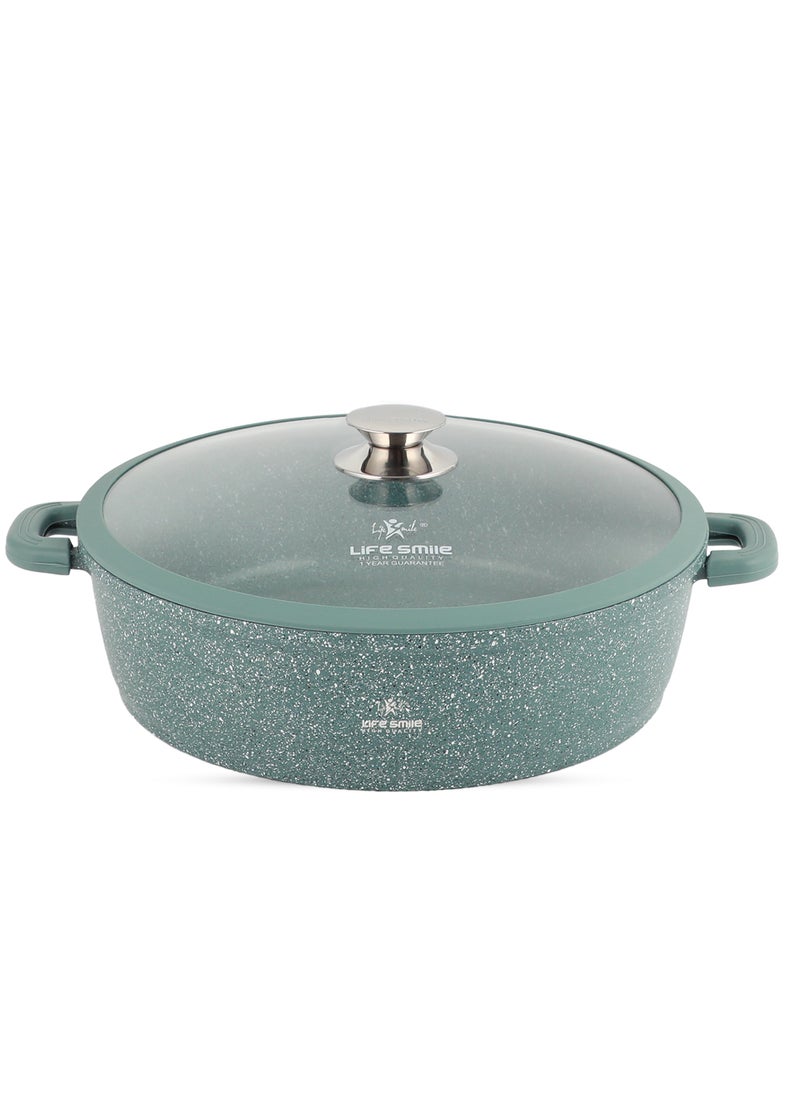 Life Smile 36cm (7.8 Liter) LIFE SMILE Shallow Pot - Multi Layer Non Stick Granite Coating 100% PFOA Free - Glass Lid With Silicone Rim - Detachable Silicone Handles - Oven Safe Frying Pan  - Image 1