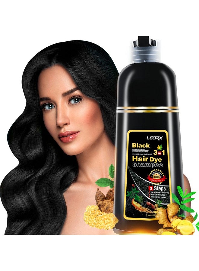 Leorx Black Hair Dye Shampoo, 3 In 1 Black Color Shampoo Hair Dye For Gray Hair Instant Herbal Coloring Shampoo For Women & Men - Shampoo Para Canas Mujer - Image 1