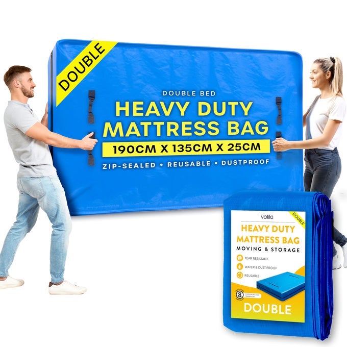 DOUBLE SIZE MATTRESS BAG FOR MOVING REUSABLE WATERPROOF MATTRESS COVER HEAVY DUTY MATTRESS BAG FOR STORAGE AND PROTECTING BEDS FROM STAINS DUST AND PESTS 150GSM