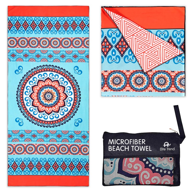 Elite Trend Microfiber Beach Towel for Adults with Bag Extra Large 78x35 Inch Lightweight Sand Free Quick Dry Towel for Travel Swimming Yoga Camping Mandala Coral