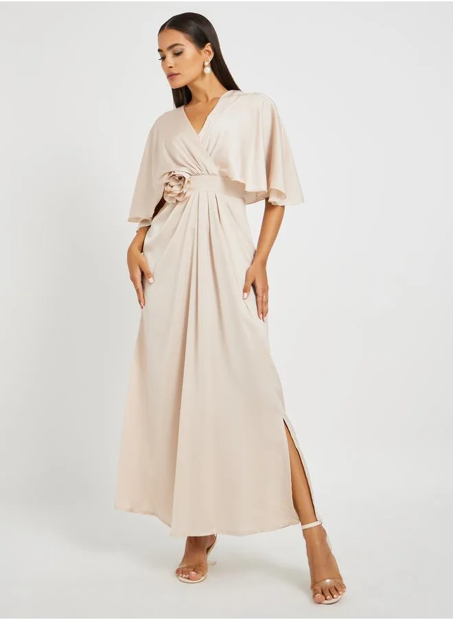 Styli Styli Corsage Detail Flared Sleeves A-Line Maxi Dress