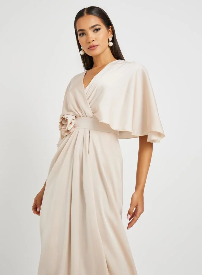 Styli Styli Corsage Detail Flared Sleeves A-Line Maxi Dress