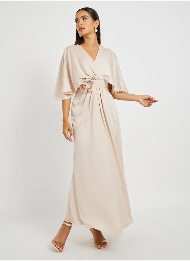 Styli Styli Corsage Detail Flared Sleeves A-Line Maxi Dress