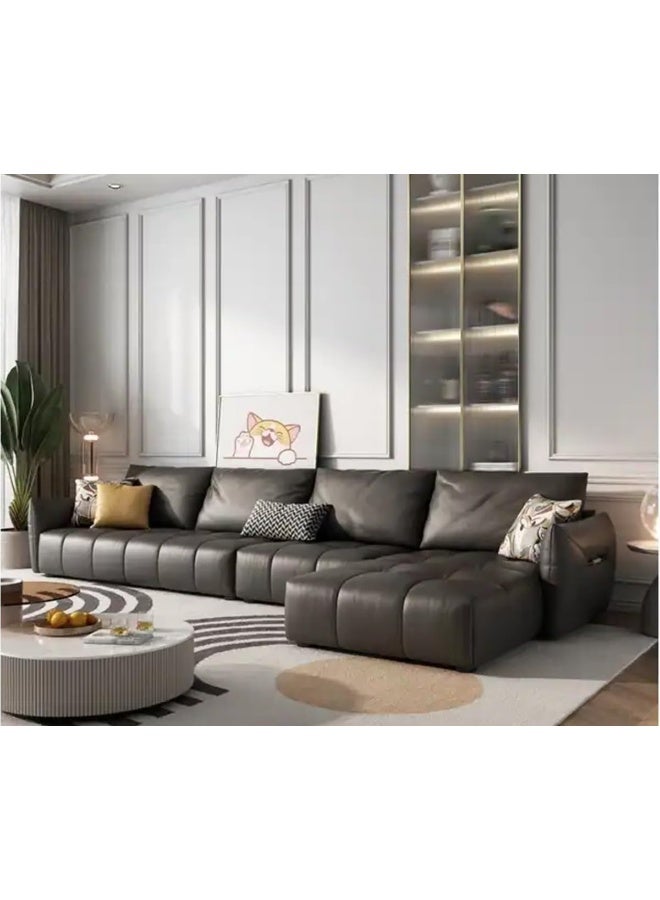 Comfynest Modern L-Shaped Faux Leather Italian Sofa - Ultimate Comfort for Your Living Room (Dark Brownish Grey, Left Bed)  - Image 1