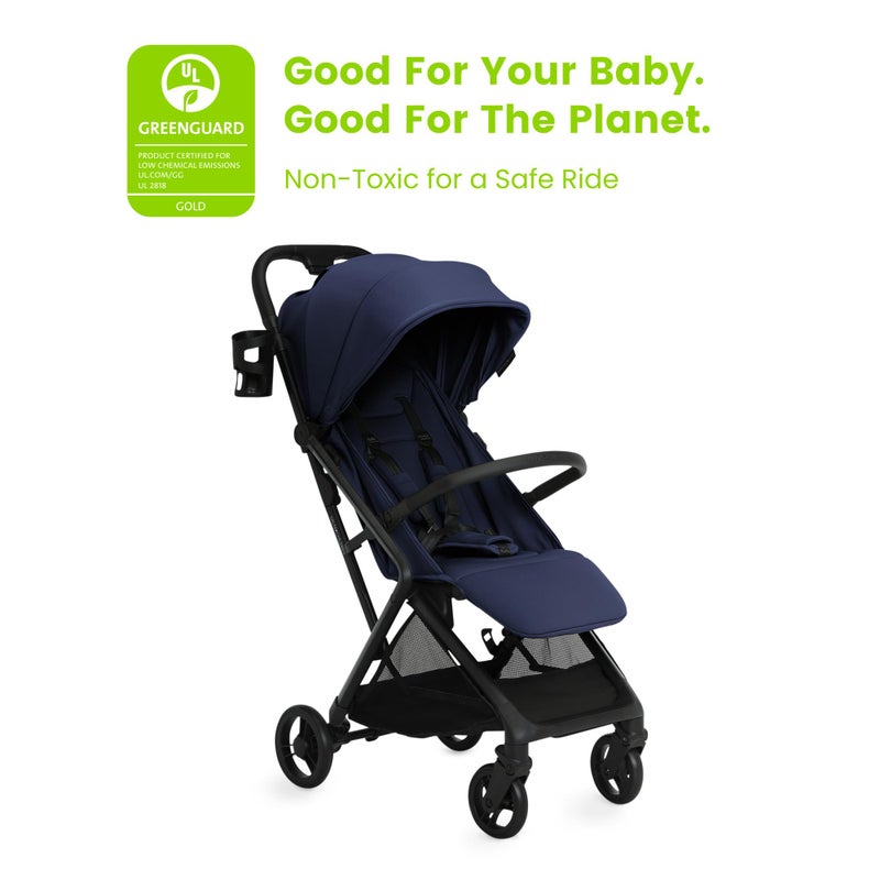 Delta Children Icon Ultra Compact Lightweight Everyday & Travel Stroller - One-Hand Fold - Only 15.6 Pounds - Fits in Overhead Compartments - Greenguard Gold Certified - Multi-Position Recline, Navy - Image 3