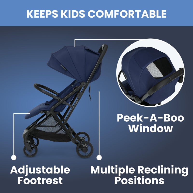 Delta Children Icon Ultra Compact Lightweight Everyday & Travel Stroller - One-Hand Fold - Only 15.6 Pounds - Fits in Overhead Compartments - Greenguard Gold Certified - Multi-Position Recline, Navy - Image 5