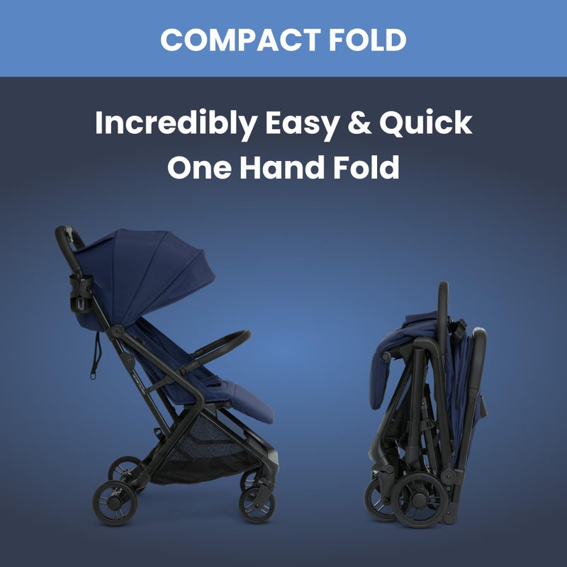 Delta Children Icon Ultra Compact Lightweight Everyday & Travel Stroller - One-Hand Fold - Only 15.6 Pounds - Fits in Overhead Compartments - Greenguard Gold Certified - Multi-Position Recline, Navy - Image 2