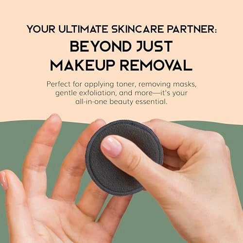 Greenzla Reusable Makeup Remover Pads - 20 Pack Organic Dark Charcoal Bamboo Cotton Pads with Mesh Laundry Bag, Cotton Travel Pouch, & Cotton Rounds Holder, Sustainable Face Wipes for All Skin Types - Image 3