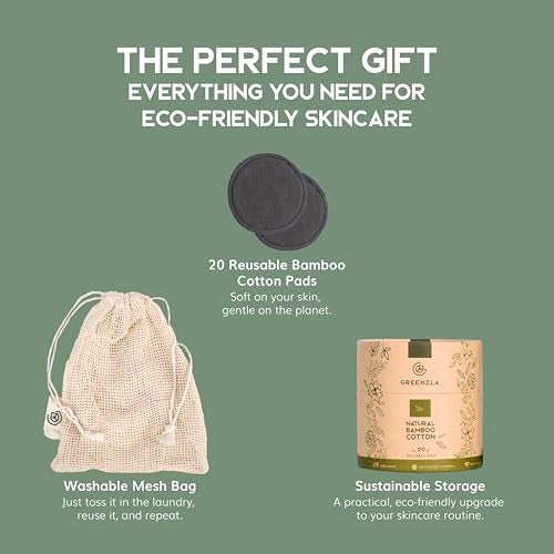 Greenzla Reusable Makeup Remover Pads - 20 Pack Organic Dark Charcoal Bamboo Cotton Pads with Mesh Laundry Bag, Cotton Travel Pouch, & Cotton Rounds Holder, Sustainable Face Wipes for All Skin Types - Image 2