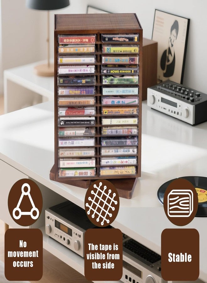 WodGod Cassette Tape Storage Box, Wood Cassette Rack, Wooden Cassette Tape Holder 360-Degree Rotatable, 56 Capacity, Double-Sided & Diamond Metal Wire Mesh, the Ideal Gift for Cassette Collectors - Image 4