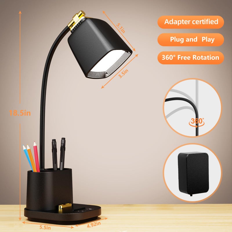 GONDSILY LED Desk Lamp with USB Charging Port Touch Control 3 Color Modes, Stepless Dimming,Eye-Caring LED Table Lamp for Home,Office,Bedroom,Reading,Work,Study,Gooseneck Lamp, 5V, 2.4A - Image 5