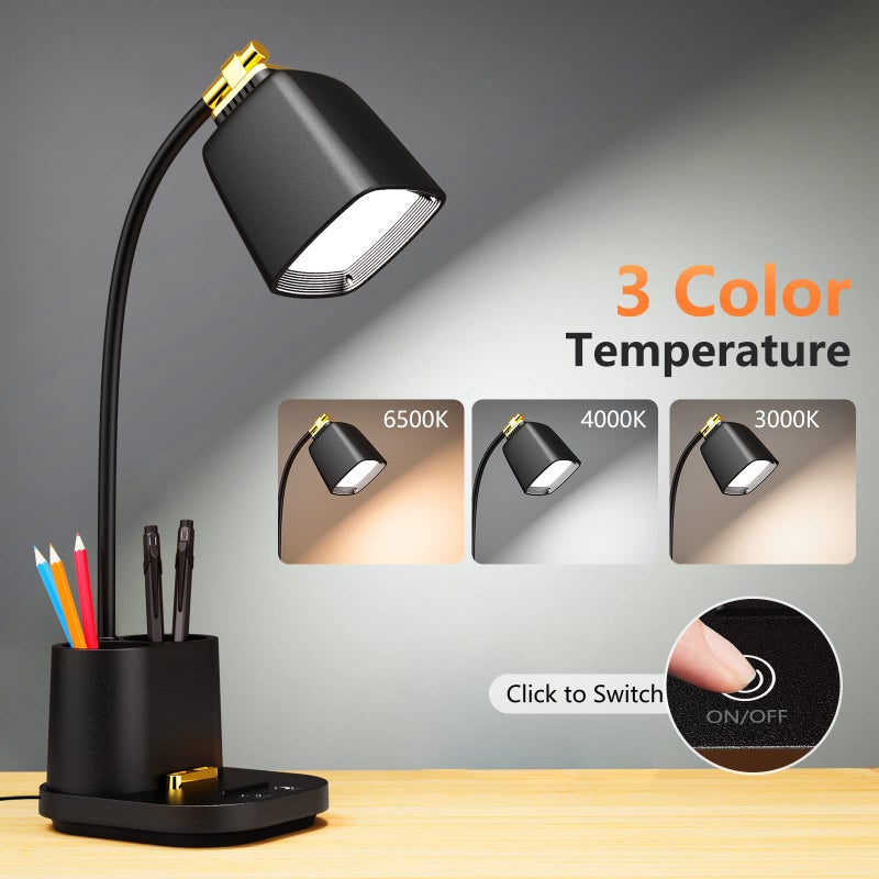 GONDSILY LED Desk Lamp with USB Charging Port Touch Control 3 Color Modes, Stepless Dimming,Eye-Caring LED Table Lamp for Home,Office,Bedroom,Reading,Work,Study,Gooseneck Lamp, 5V, 2.4A - Image 2