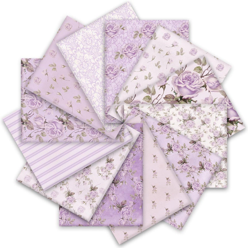 Whaline 12 Pcs Vintage Floral Cotton Fabric Bundles 18 x 22 Inch Retro Floral Fat Quarters Purple Flower Quilting Patchwork Sewing Fabrics for DIY Handmade Crafting Home Party Spring Decor - Image 2