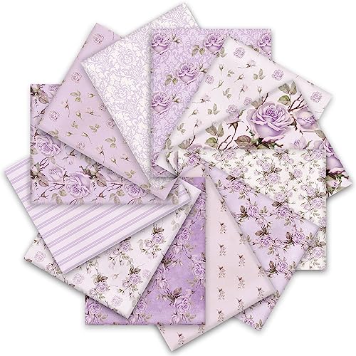 Whaline 12 Pcs Vintage Floral Cotton Fabric Bundles 18 x 22 Inch Retro Floral Fat Quarters Purple Flower Quilting Patchwork Sewing Fabrics for DIY Handmade Crafting Home Party Spring Decor - Image 1