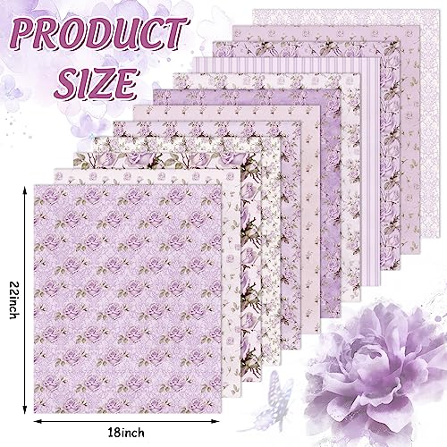 Whaline 12 Pcs Vintage Floral Cotton Fabric Bundles 18 x 22 Inch Retro Floral Fat Quarters Purple Flower Quilting Patchwork Sewing Fabrics for DIY Handmade Crafting Home Party Spring Decor - Image 3