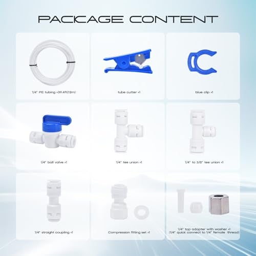 cnaodun Refrigerator Water Line Kit, CNAODUN Ice Maker Water Line Kit with 1/4" OD 39.4ft Water Line Reverse Osmosis Quick Connect Fittings Push To Connect Water Tube Fittings for Fridge Ice Maker - Image 2