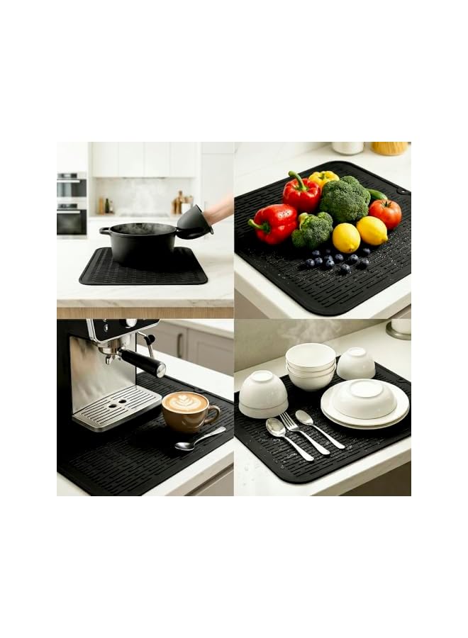 S-TOP Silicone Dish Drying Mat for Multiple Usage,Easy clean,Eco-friendly,Heat-resistant Silicone Mat for Kitchen Counter or Sink,Refrigerator or Drawer Liner Black XL 18 inches x 16 inches - Image 2