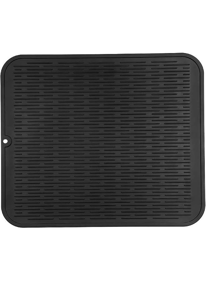 S-TOP Silicone Dish Drying Mat for Multiple Usage,Easy clean,Eco-friendly,Heat-resistant Silicone Mat for Kitchen Counter or Sink,Refrigerator or Drawer Liner Black XL 18 inches x 16 inches - Image 1