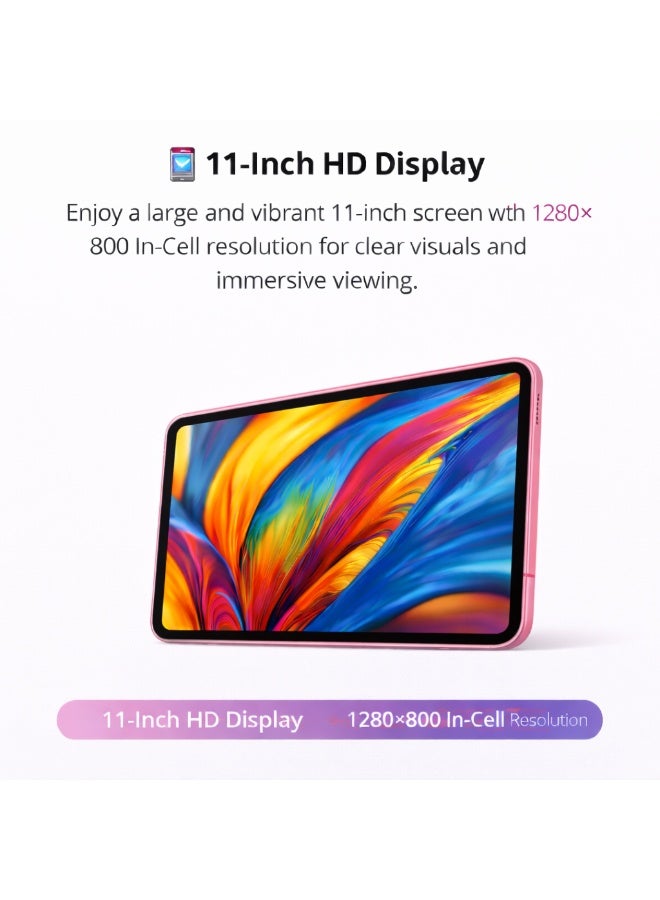 Telzeal P201 11-Inch Tablet (Pink), 12GB RAM + 512GB ROM, 10000mAh Battery, Dual SIM, 8MP+13MP Camera, Android 13, with Keyboard, Mouse & Accessories - Image 2