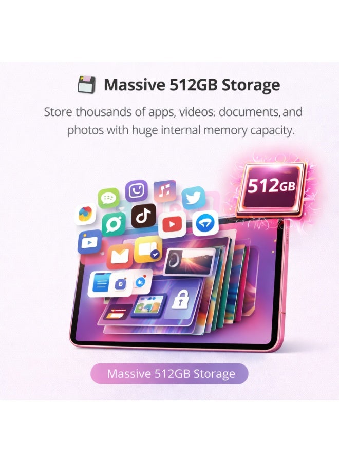 Telzeal P201 11-Inch Tablet (Pink), 12GB RAM + 512GB ROM, 10000mAh Battery, Dual SIM, 8MP+13MP Camera, Android 13, with Keyboard, Mouse & Accessories - Image 4