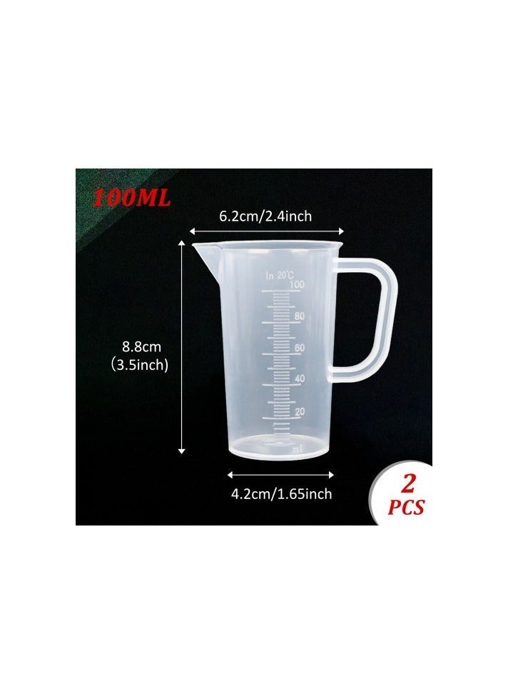 2-Pack 100ml Plastic Measuring Cups with Handle – Transparent Mini Measuring Jug with Conical Spout – Food Grade for Kitchen and Lab Use - Image 2