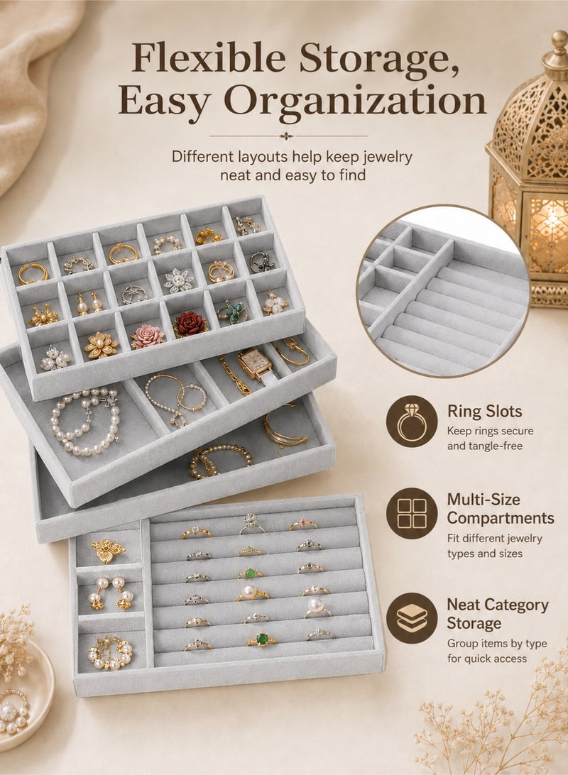 YIM-VIBEHAUS 4Pcs Stackable Jewelry Organizer Trays for Drawers Display Case Storage Container Earring Necklace Rings Bracelet with Removable Dividers Jewelry Box - Image 3