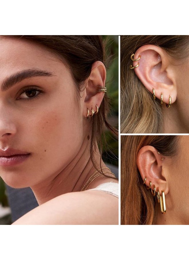 Senteria Gold Hoop Set Small Gold Hoop Earrings For Women 10 Pairs Small Gold Hoops Stainless Steel Hypoallergenic Gold Cartilage Hoop For Men,(8Mm-16Mm)  - Image 2