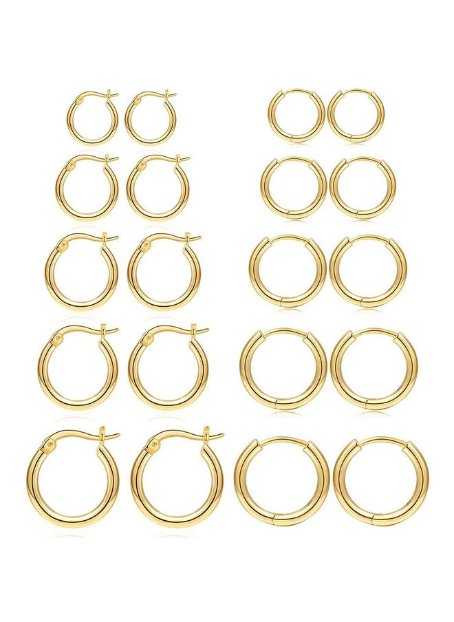 Senteria Gold Hoop Set Small Gold Hoop Earrings For Women 10 Pairs Small Gold Hoops Stainless Steel Hypoallergenic Gold Cartilage Hoop For Men,(8Mm-16Mm)  - Image 1