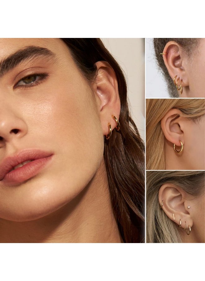 Senteria Gold Hoop Set Small Gold Hoop Earrings For Women 10 Pairs Small Gold Hoops Stainless Steel Hypoallergenic Gold Cartilage Hoop For Men,(8Mm-16Mm)  - Image 3