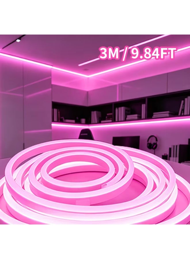 شريط إضاءة LED سيليكون مرن بطول 5 أمتار، لون وردي قريب من البنفسجي، إضاءة ديكورية عالية السطوع، يعمل بجهد 220 فولت تيار متردد - مقاوم للماء بمعيار IP65 مع موصل كهربائي - Image 4