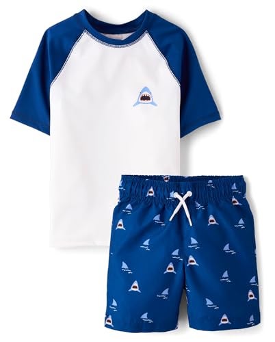 The Children's Place The Childrens PlaceBoysShort Sleeve Rashguard and Swim Trunk 2Piece SetTidal SharksXSmall - Image 1