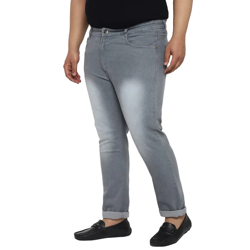Urbano Plus Men's Light Grey Regular Fit Solid Jeans Stretchable