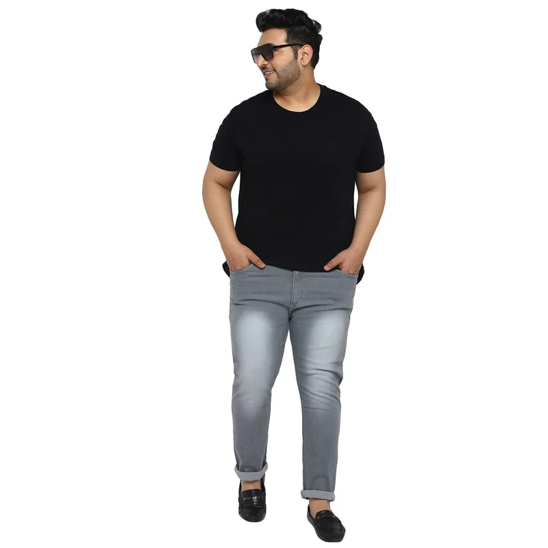 Urbano Fashion  Urbano Plus Men's Light Grey Regular Fit Solid Jeans Stretchable  | Best Price UAE