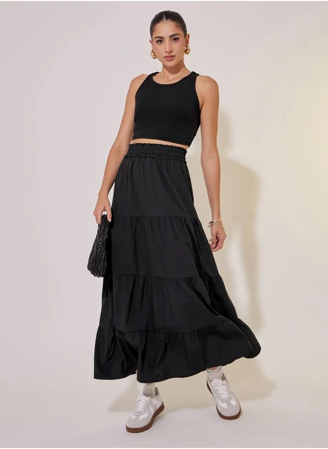 ستايلي Elasticated Waistband A-Line Tiered Maxi Skirts