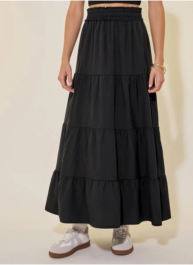 ستايلي Elasticated Waistband A-Line Tiered Maxi Skirts