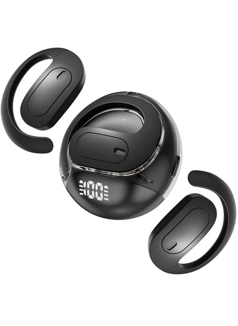 open-type non-in-ear Bluetooth headset with digital display charging box, Bluetooth 5.4 wireless headset, compatible with Apple and Android, suitable for sports, fitness and games（black）