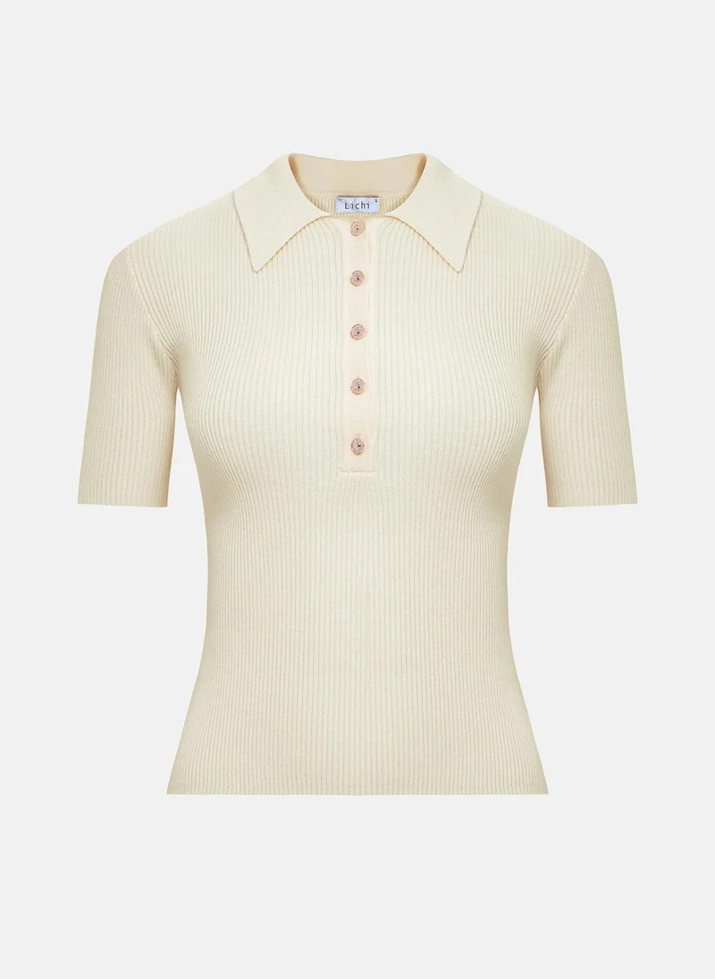Lichi Rubbed knit polo with buttons on the collar