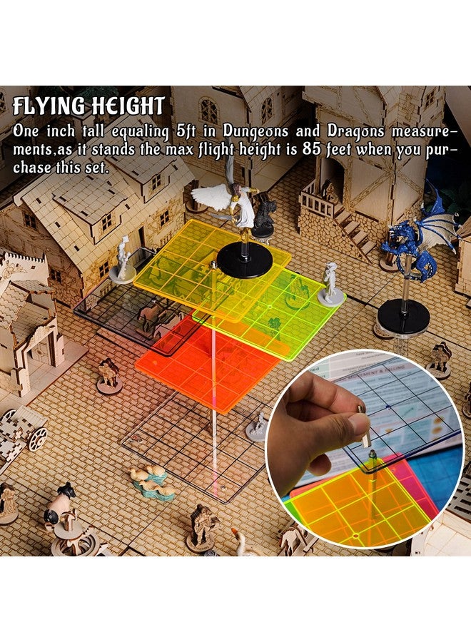 CZYY 3D Combat Risers Set Colored Acrylic Connected by Metal Pillars Flying Miniature Flight Stand with 1 Inch SquareGrid Great Wargame Space for D&D and Other Tabletop RPG - Image 5
